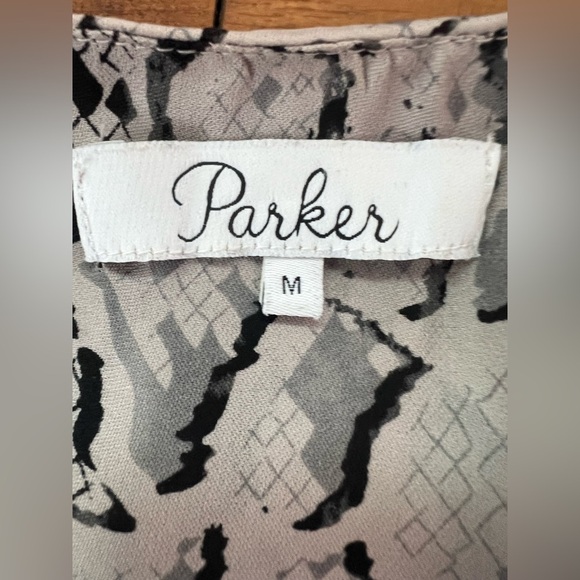 Parker Rita Snakenet Silk Blouse Greige Black Python Snake Print Bell Sleeve - Picture 4 of 14